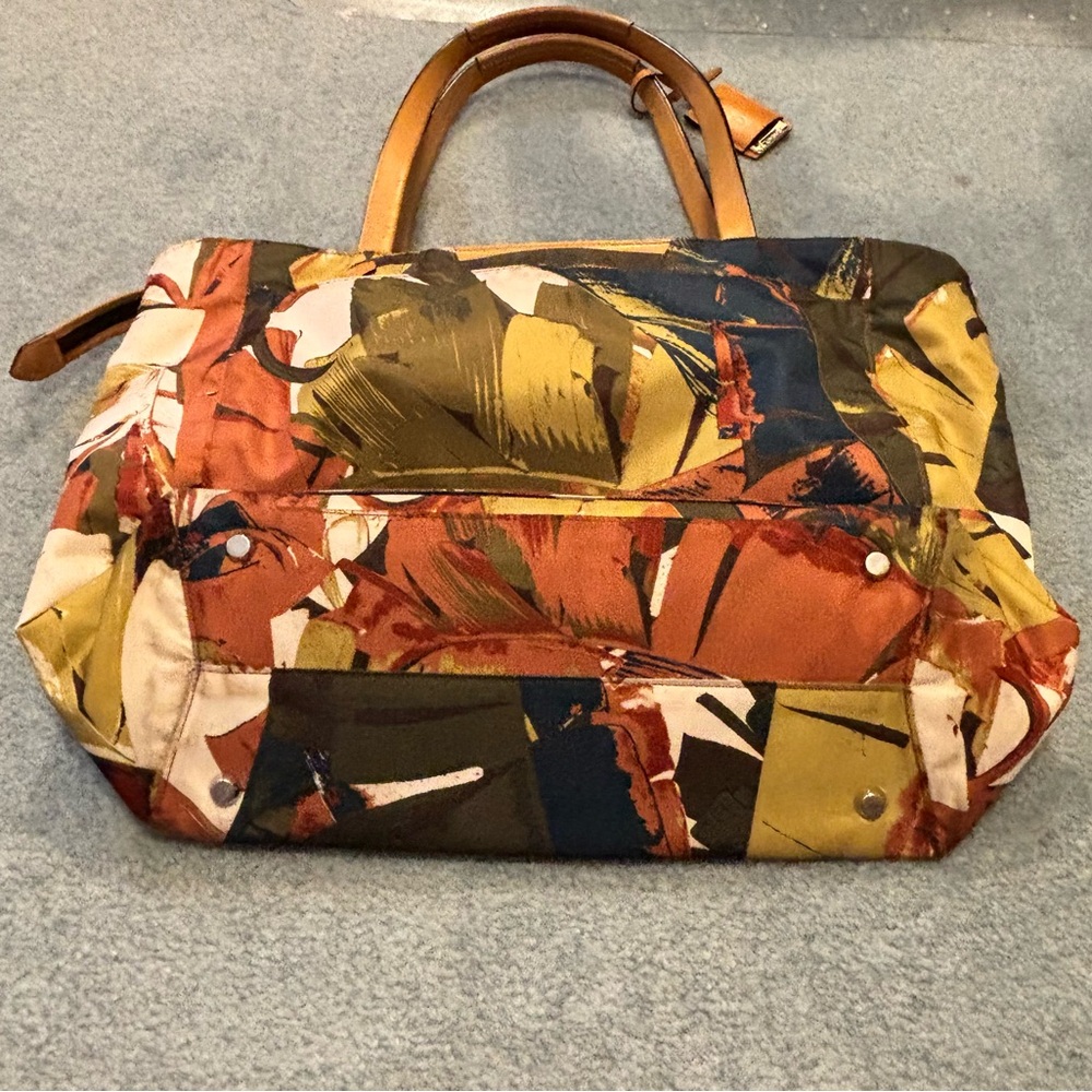 TUMI Voyager M Printed Nylon Tote Bag Abstract Multicolor Leather Trim + Pouch - Picture 6 of 16